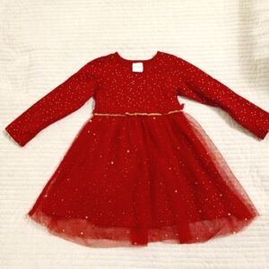 Hanna Andersson Christmas holiday sparkle glitter red skater dress toddler 3T